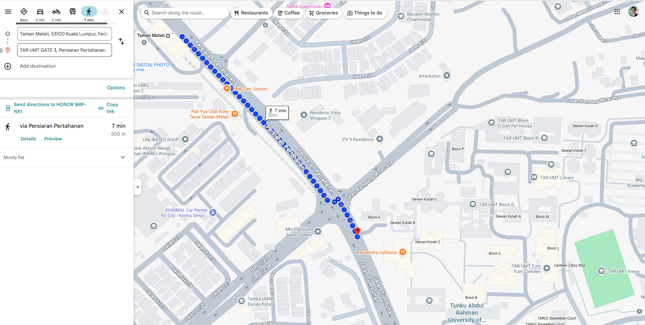 KLIA Airport to TAR UMT - Option A Route Map